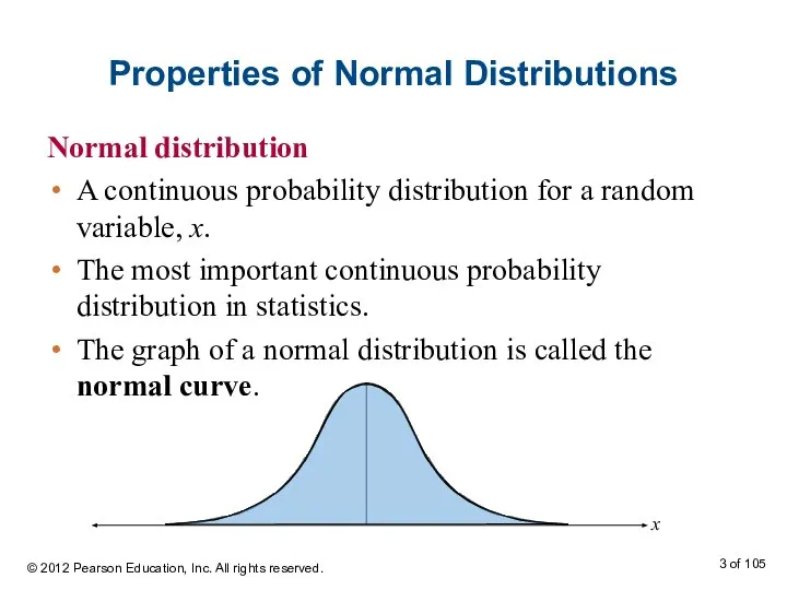 Properties of Normal Distributions Normal distribution A continuous probability distribution for