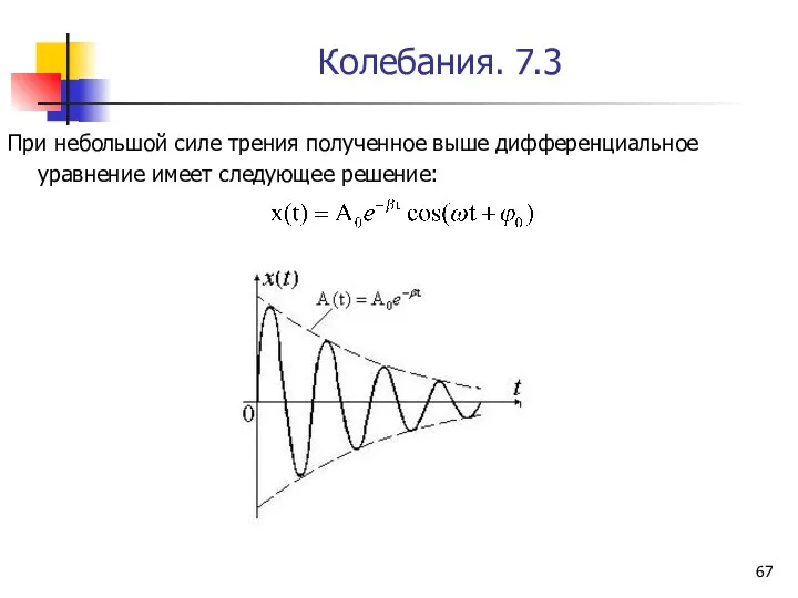 Колебания. 7.3 При небольшой силе трения полученное выше дифференциальное уравнение имеет следующее решение: