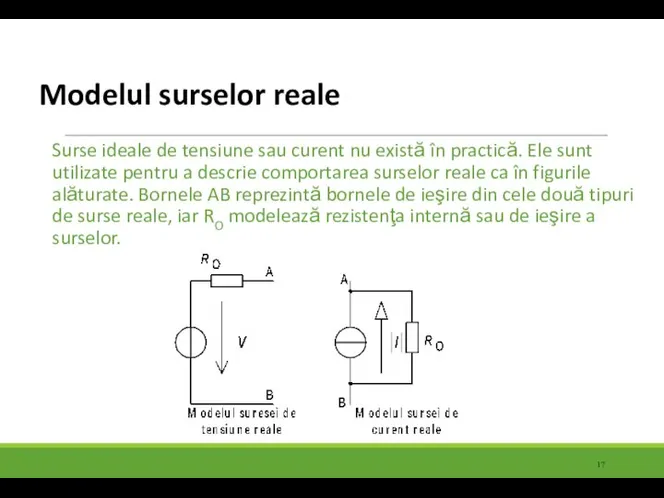 Modelul surselor reale Surse ideale de tensiune sau curent nu există