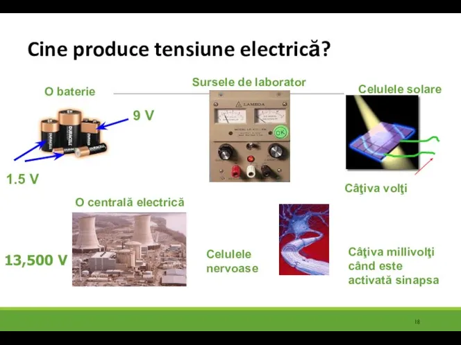 Cine produce tensiune electrică? 1.5 V 9 V 13,500 V Câţiva