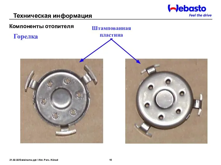 Штампованная пластина Горелка Техническая информация Компоненты отопителя