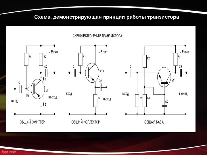 Схема, демонстрирующая принцип работы транзистора