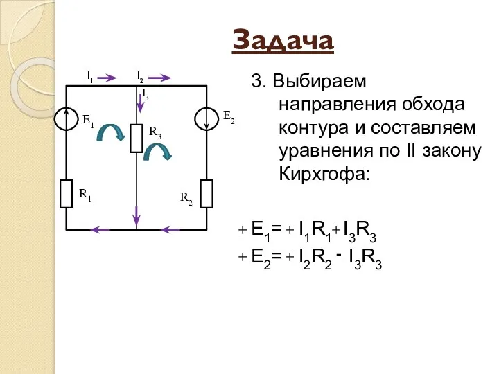 Задача I1 I2 I3 3. Выбираем направления обхода контура и составляем