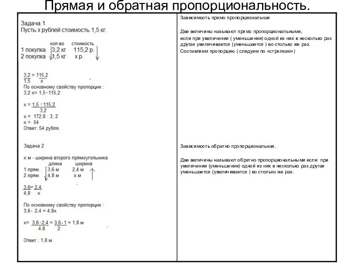 Прямая и обратная пропорциональность.