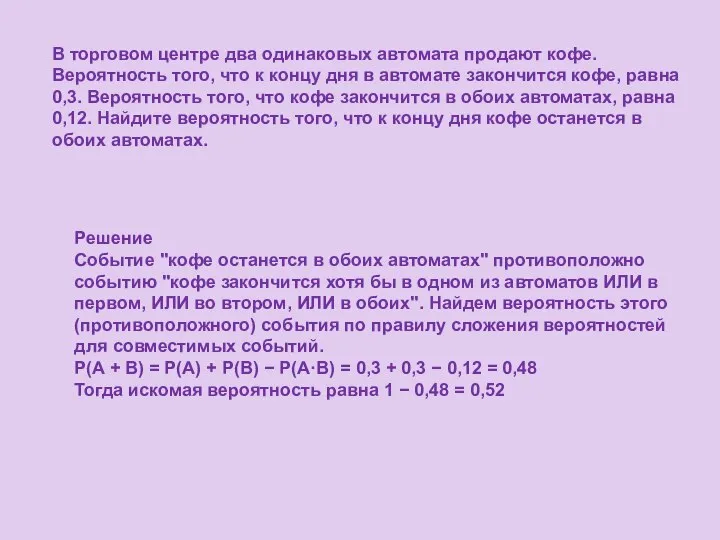 В торговом центре два одинаковых автомата продают кофе. Вероятность того, что