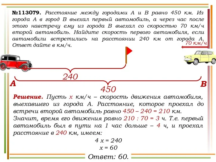 №113079. Расстояние между городами A и B равно 450 км. Из