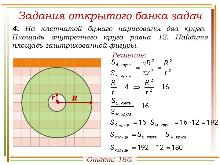 Задания открытого банка задач 4. На клетчатой бумаге нарисованы два круга.