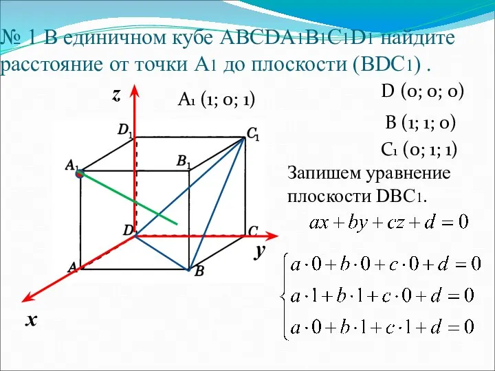 № 1 В единичном кубе АВСDA1B1C1D1 найдите расстояние от точки А1