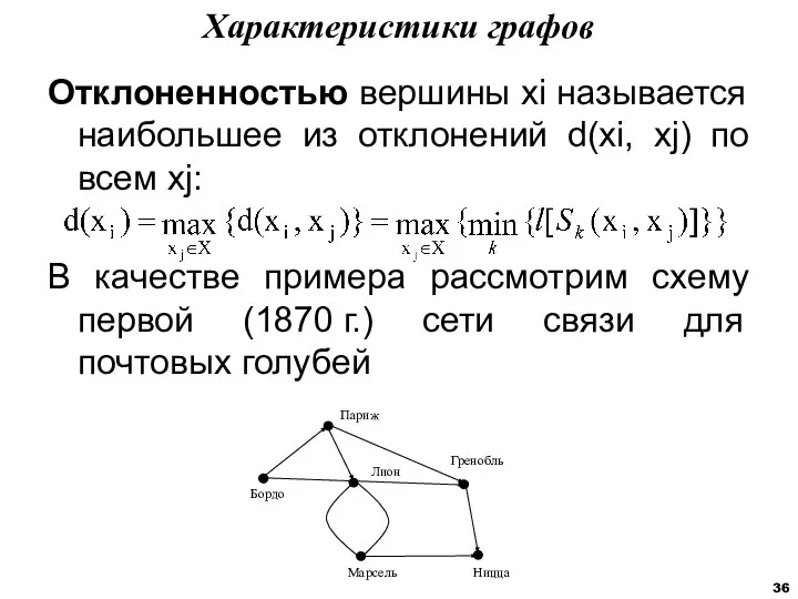 Отклоненностью вершины xi называется наибольшее из отклонений d(xi, xj) по всем