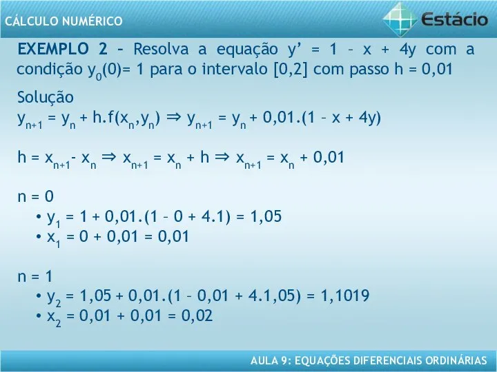 EXEMPLO 2 – Resolva a equação y’ = 1 – x