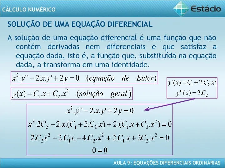 SOLUÇÃO DE UMA EQUAÇÃO DIFERENCIAL A solução de uma equação diferencial