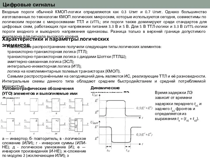 Цифровые сигналы Входные пороги обычной КМОП-логики определяются как 0.3 Uпит и