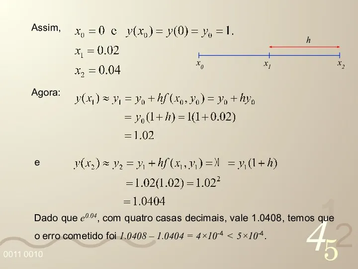 Assim, Agora: e Dado que e0.04, com quatro casas decimais, vale