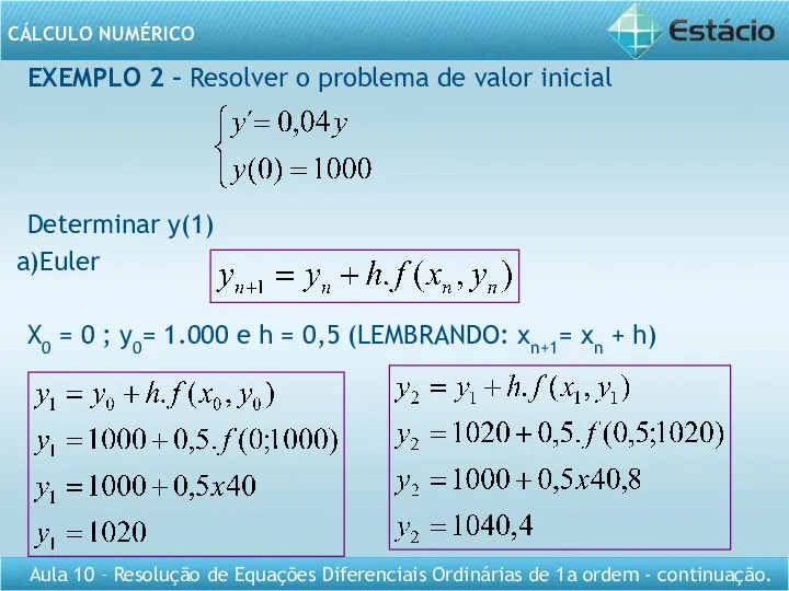 EXEMPLO 2 – Resolver o problema de valor inicial Determinar y(1)