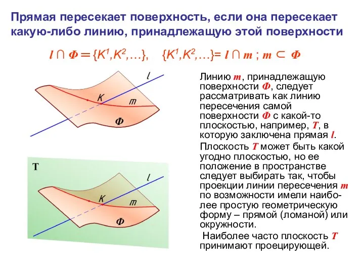 Линию m, принадлежащую поверхности Ф, следует рассматривать как линию пересечения самой