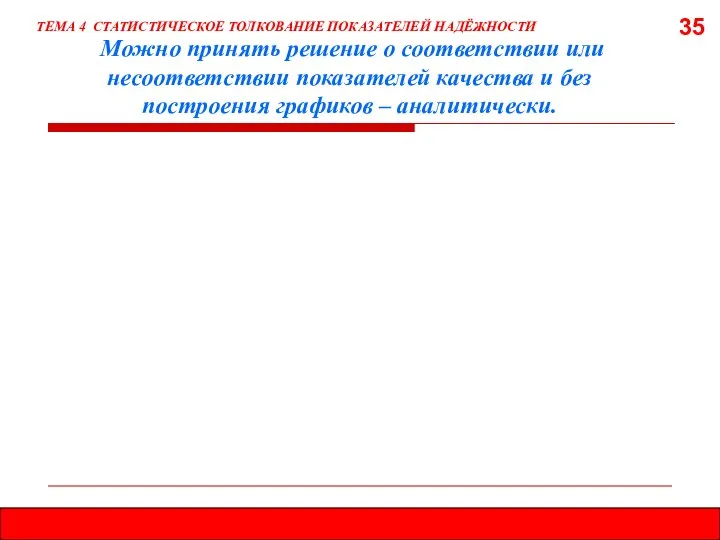 35 ТЕМА 4 СТАТИСТИЧЕСКОЕ ТОЛКОВАНИЕ ПОКАЗАТЕЛЕЙ НАДЁЖНОСТИ Можно принять решение о