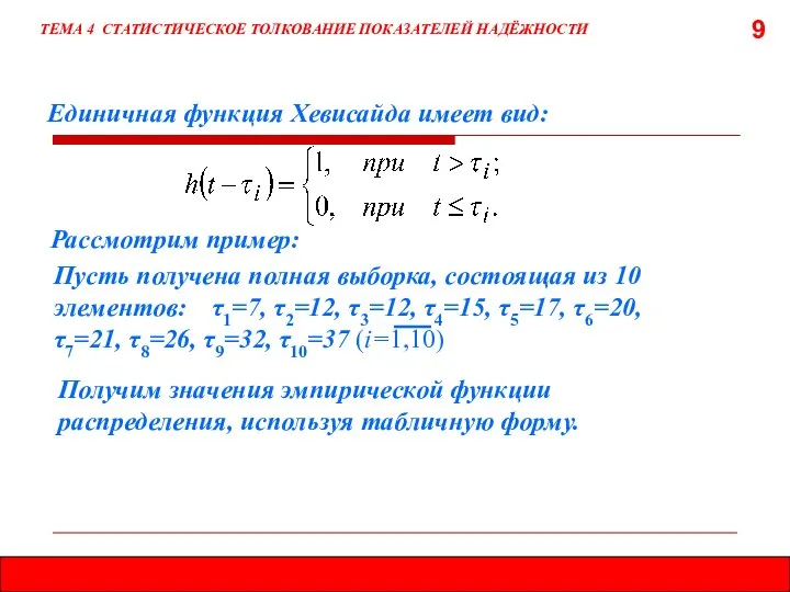 9 Единичная функция Хевисайда имеет вид: ТЕМА 4 СТАТИСТИЧЕСКОЕ ТОЛКОВАНИЕ ПОКАЗАТЕЛЕЙ