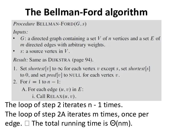 The Bellman-Ford algorithm The loop of step 2 iterates n -