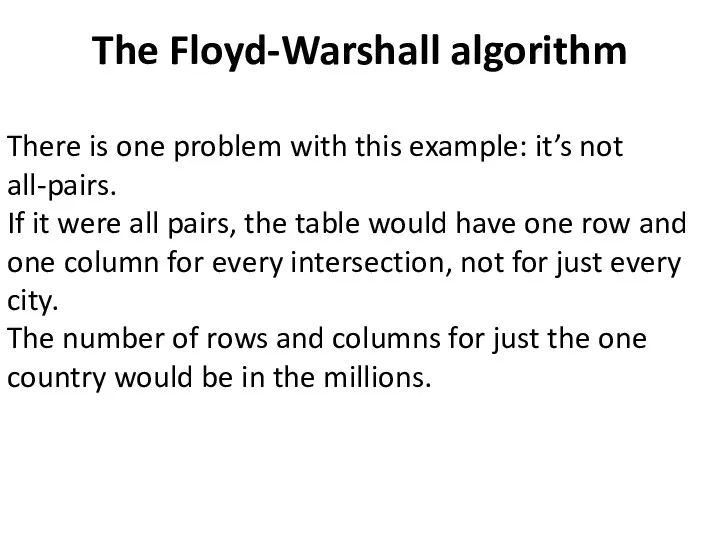 The Floyd-Warshall algorithm There is one problem with this example: it’s