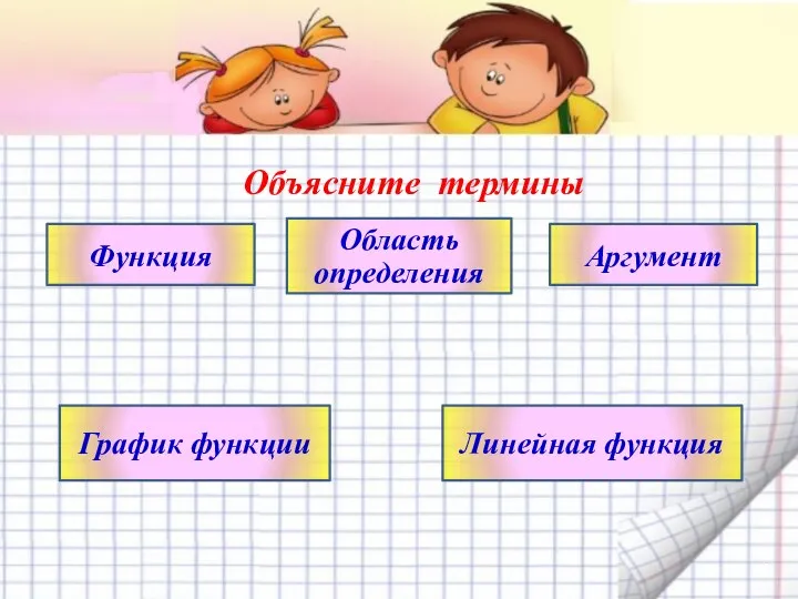 Объясните термины Функция Область определения Аргумент График функции Линейная функция