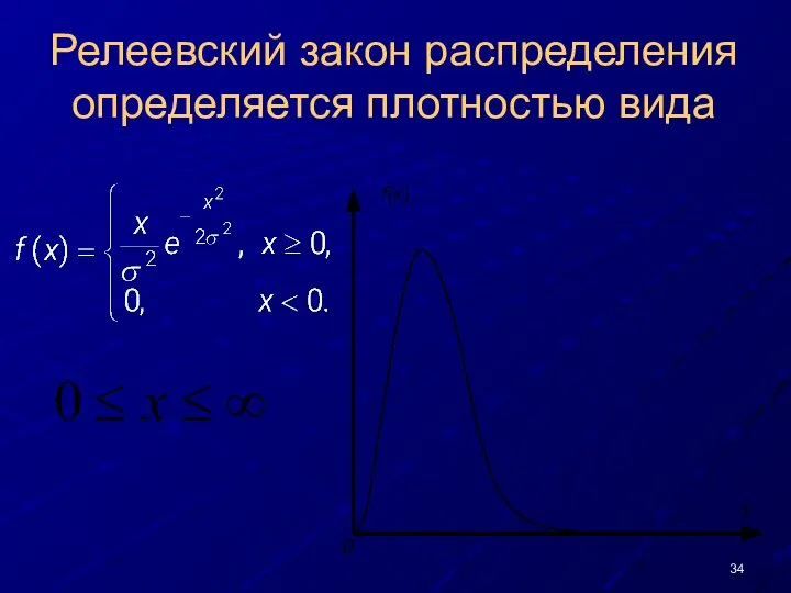 Релеевский закон распределения определяется плотностью вида