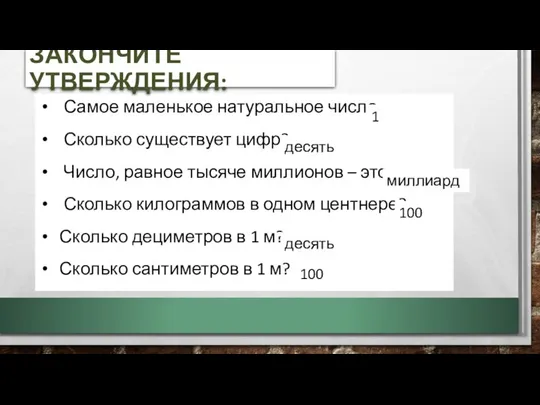 Самое маленькое натуральное число. Сколько существует цифр? Число, равное тысяче миллионов