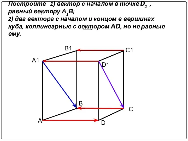 Постройте 1) вектор с началом в точке D1 , равный вектору