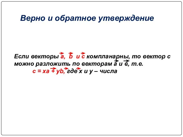 Верно и обратное утверждение Если векторы a, b и с компланарны,