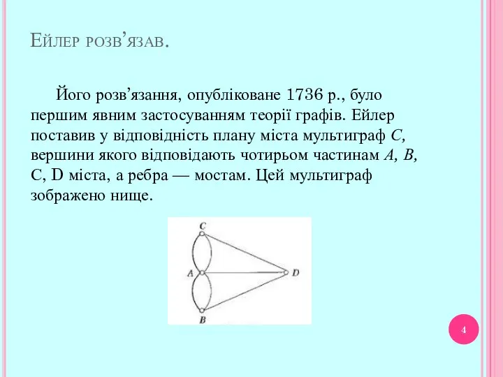 Ейлер розв’язав. Його розв’язання, опубліковане 1736 р., було першим явним застосуванням