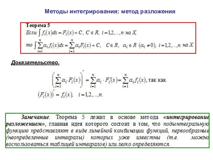 Методы интегрирования: метод разложения Доказательство.