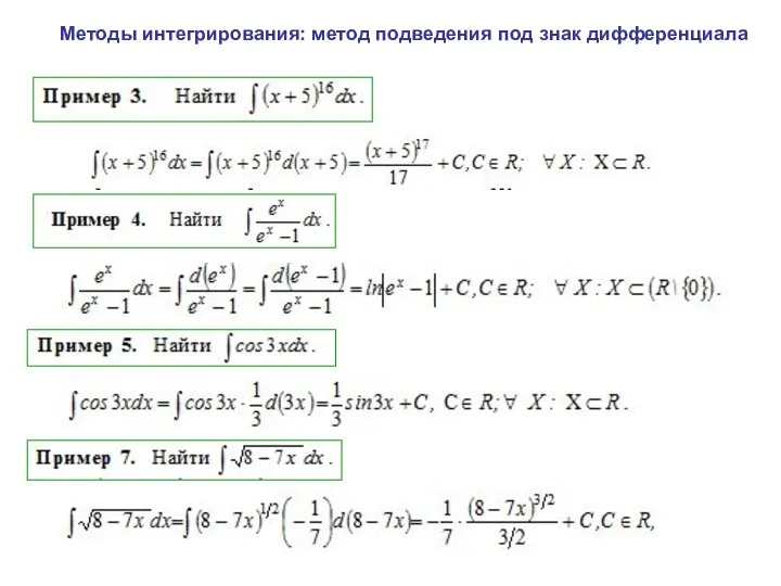 Методы интегрирования: метод подведения под знак дифференциала .