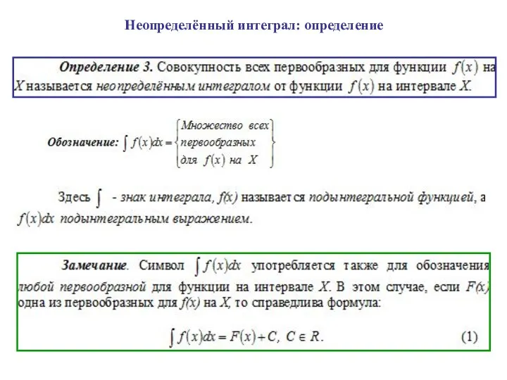 Неопределённый интеграл: определение