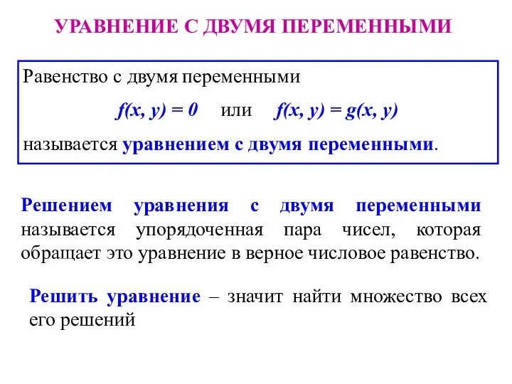 Равенство с двумя переменными f(х, у) = 0 или f(х, у)