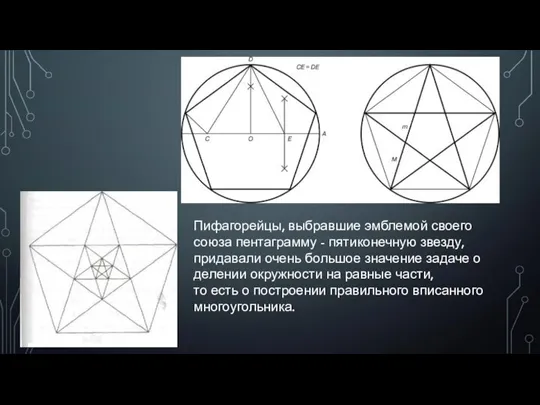 Пифагорейцы, выбравшие эмблемой своего союза пентаграмму - пятиконечную звезду, придавали очень