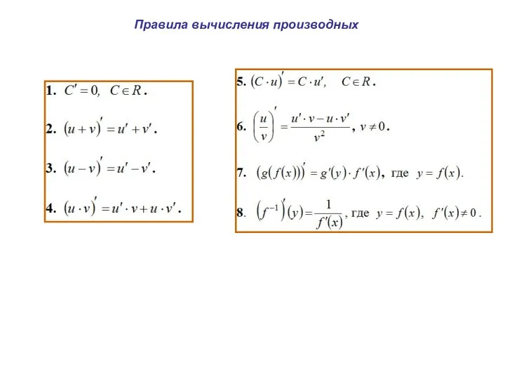 Правила вычисления производных