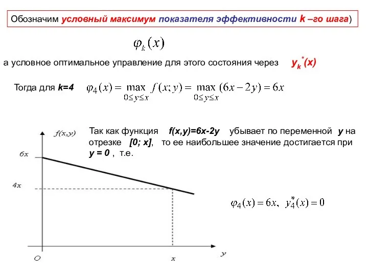 Обозначим условный максимум показателя эффективности k –го шага) а условное оптимальное