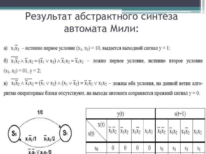 Результат абстрактного синтеза автомата Мили: Условие прохода по каждой из ветвей