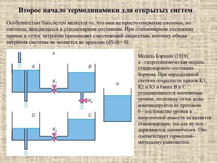 Второе начало термодинамики для открытых систем Особенностью биосистем является то, что