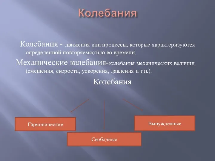 Колебания - движения или процессы, которые характеризуются определенной повторяемостью во времени.