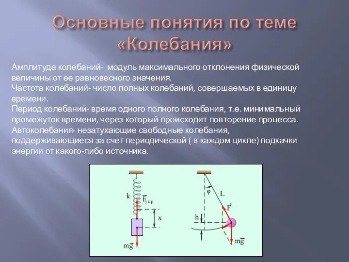 Амплитуда колебаний- модуль максимального отклонения физической величины от ее равновесного значения.