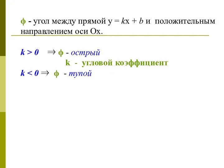 ϕ - угол между прямой у = kх + b и