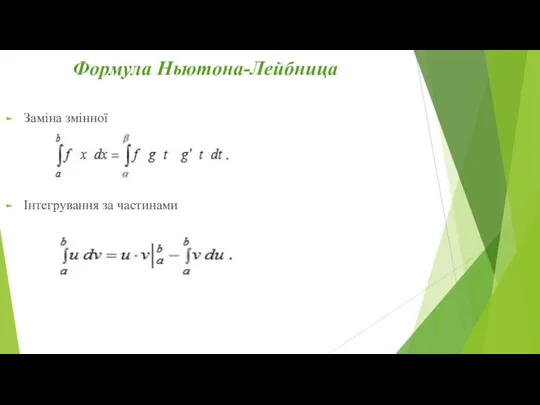 Формула Ньютона-Лейбница Заміна змінної Інтегрування за частинами