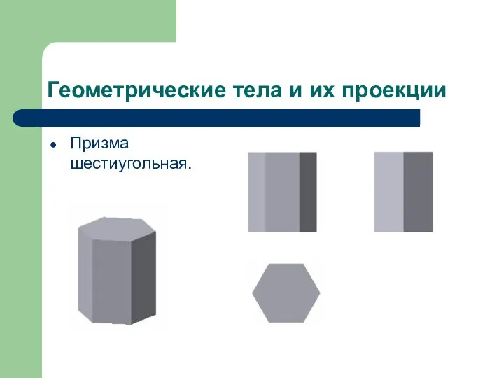 Геометрические тела и их проекции Призма шестиугольная.