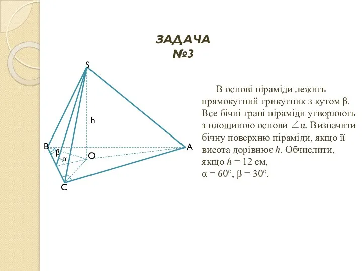 В основі піраміди лежить прямокутний трикутник з кутом β. Все бічні