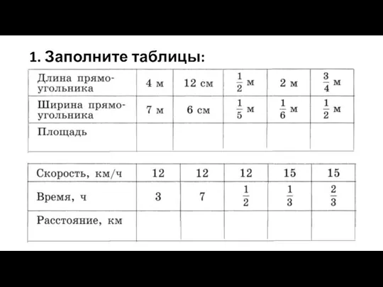 1. Заполните таблицы: