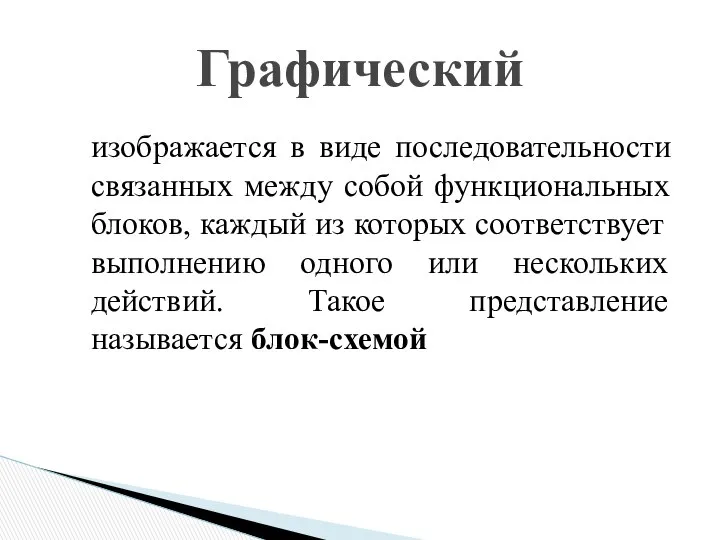 изображается в виде последовательности связанных между собой функциональных блоков, каждый из