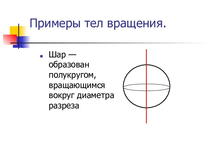 Примеры тел вращения. Шар — образован полукругом, вращающимся вокруг диаметра разреза