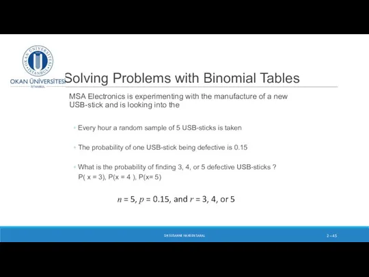 Solving Problems with Binomial Tables MSA Electronics is experimenting with the