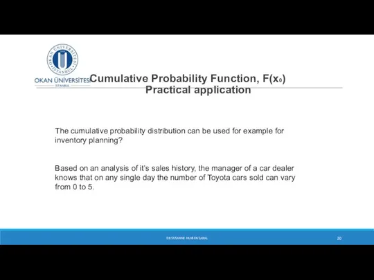 Cumulative Probability Function, F(x0) Practical application DR SUSANNE HANSEN SARAL The