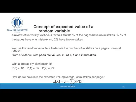 Concept of expected value of a random variable A review of